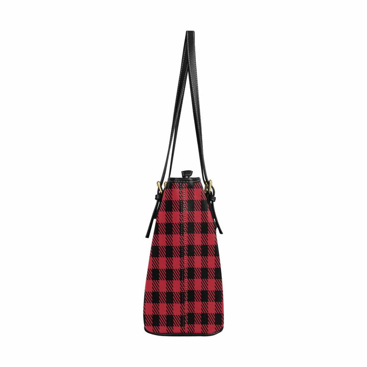 Large Leather Tote Shoulder Bag - Buffalo Plaid Red And Black S954659 - Bags