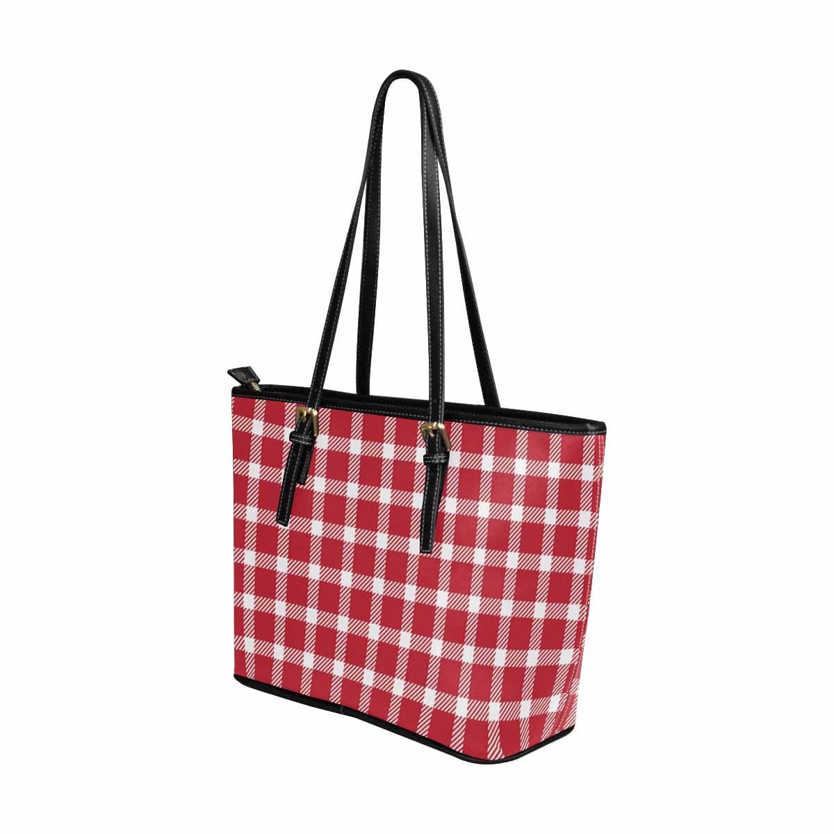 Large Leather Tote Shoulder Bag - Buffalo Plaid Red And White - Bags | Leather