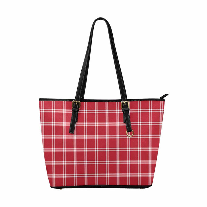 Large Leather Tote Shoulder Bag - Buffalo Plaid Red and White - Bags | Leather