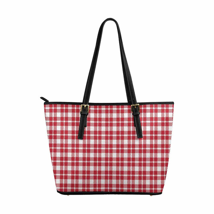 Large Leather Tote Shoulder Bag - Buffalo Plaid Red and White - Bags | Leather