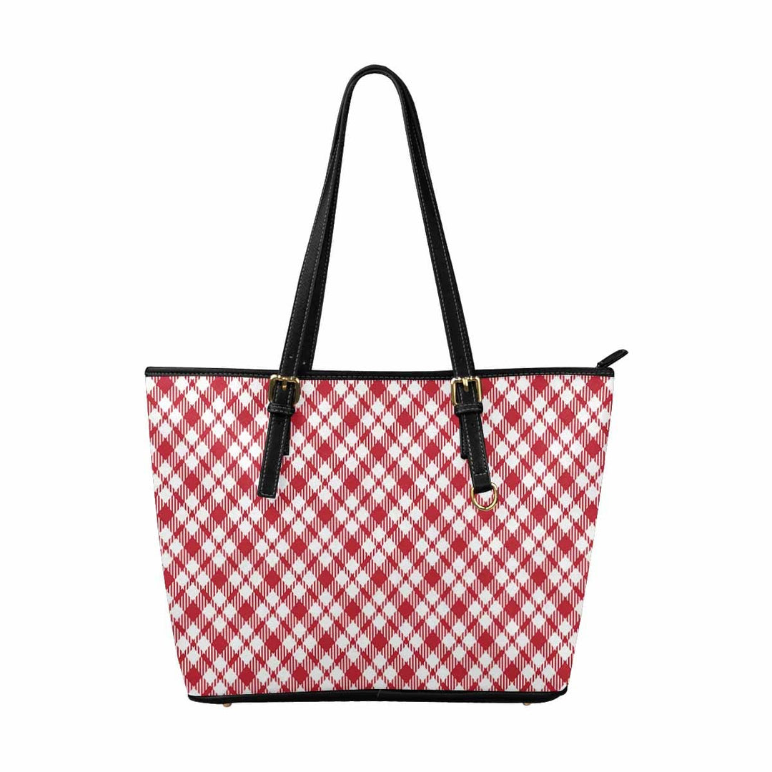 Large Leather Tote Shoulder Bag - Buffalo Plaid Red and White - Bags | Leather