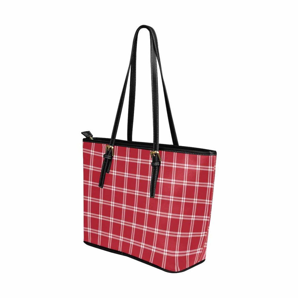 Large Leather Tote Shoulder Bag - Buffalo Plaid Red and White - Bags | Leather