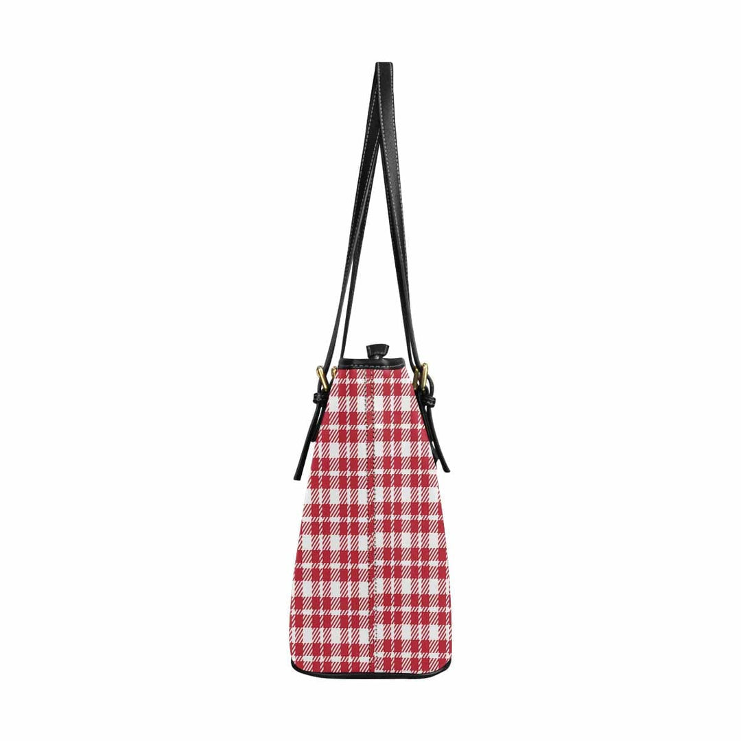 Large Leather Tote Shoulder Bag - Buffalo Plaid Red and White - Bags | Leather