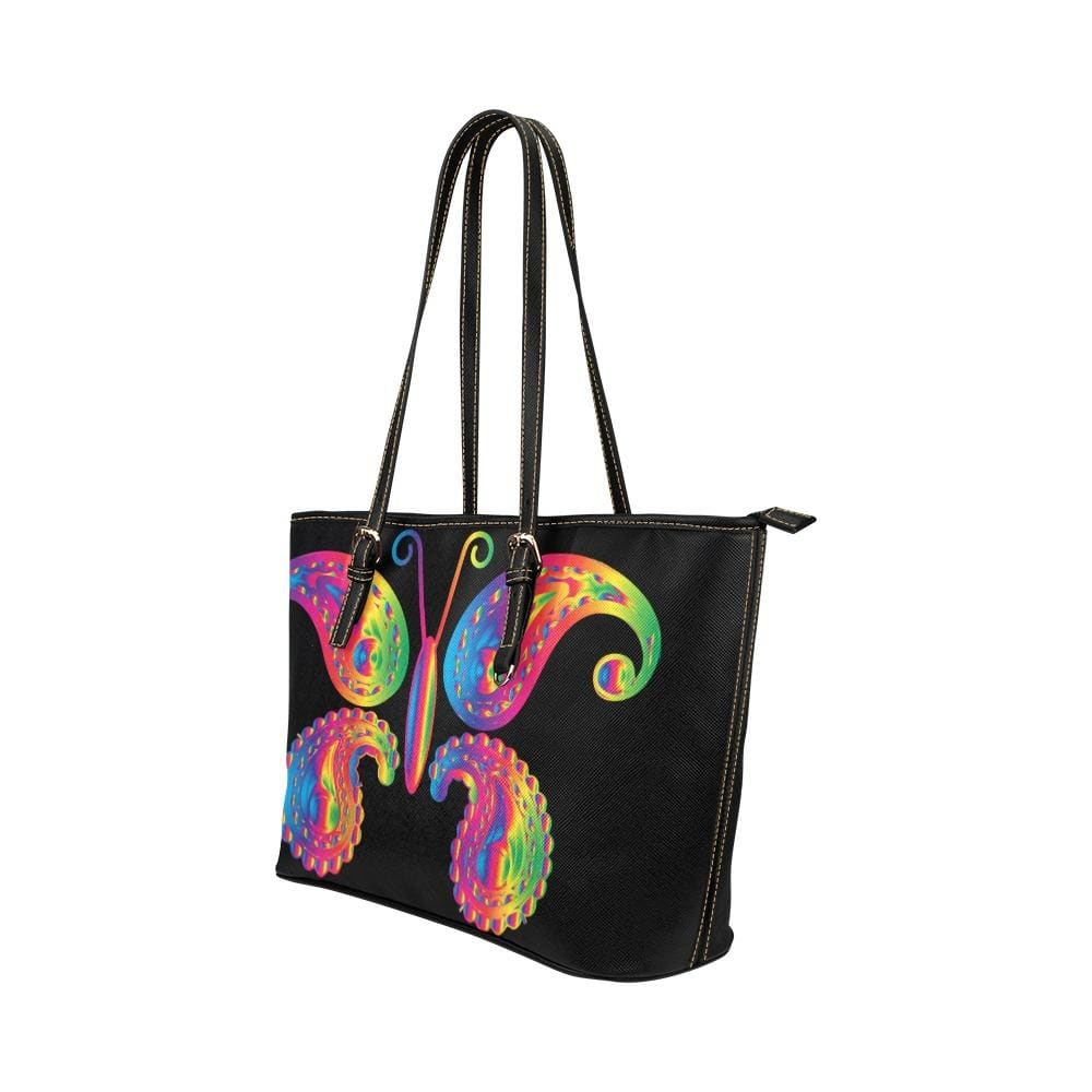 Large Leather Tote Shoulder Bag - Butterfly Black T227785 - Bags | Leather Tote