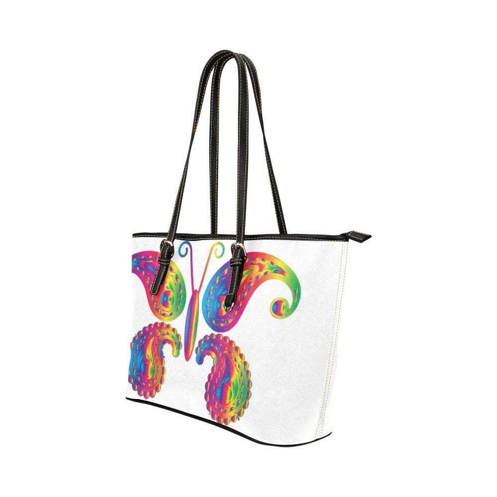 Large Leather Tote Shoulder Bag - Butterfly White T260553 - Bags | Leather Tote