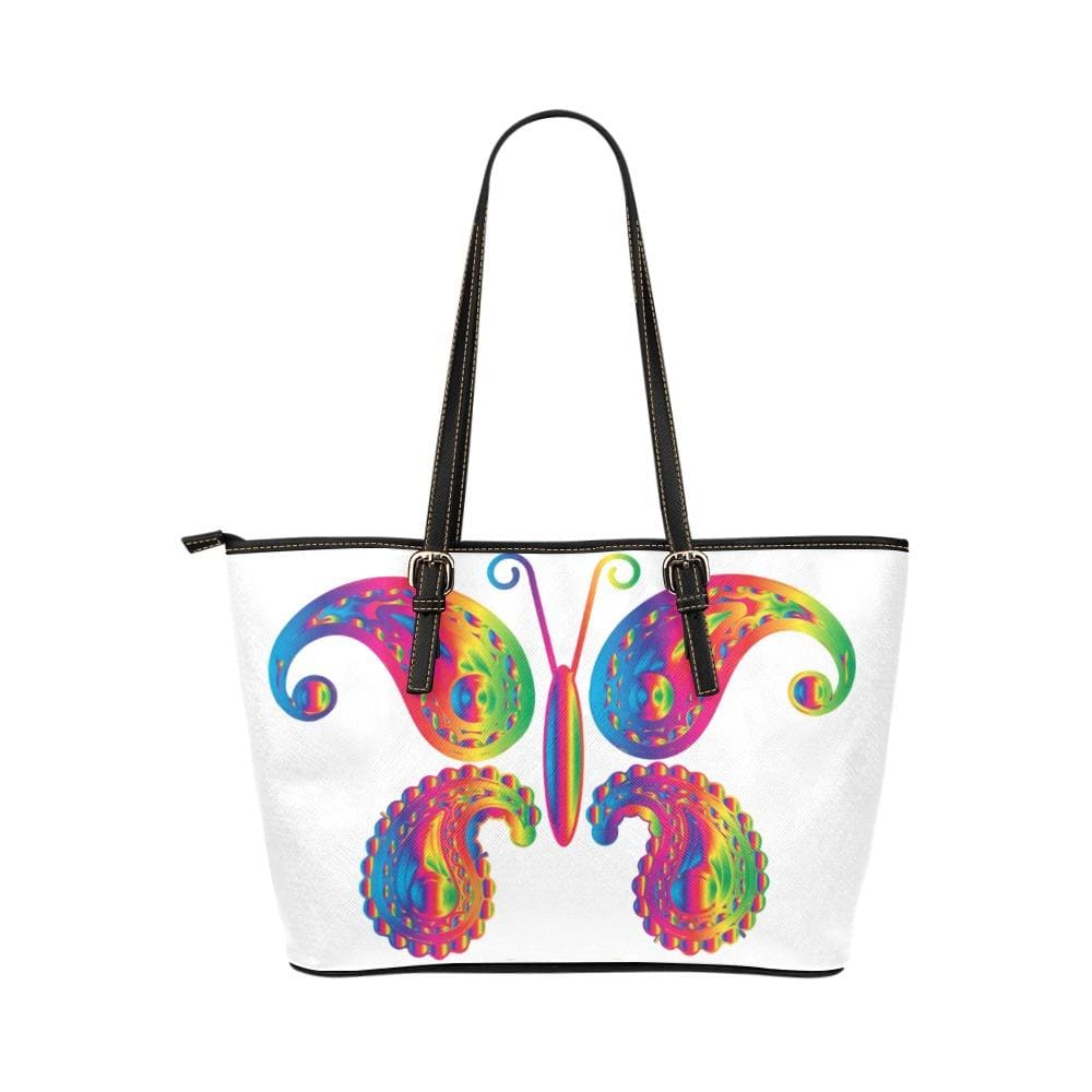 Large Leather Tote Shoulder Bag - Butterfly White T260553 - Bags | Leather Tote