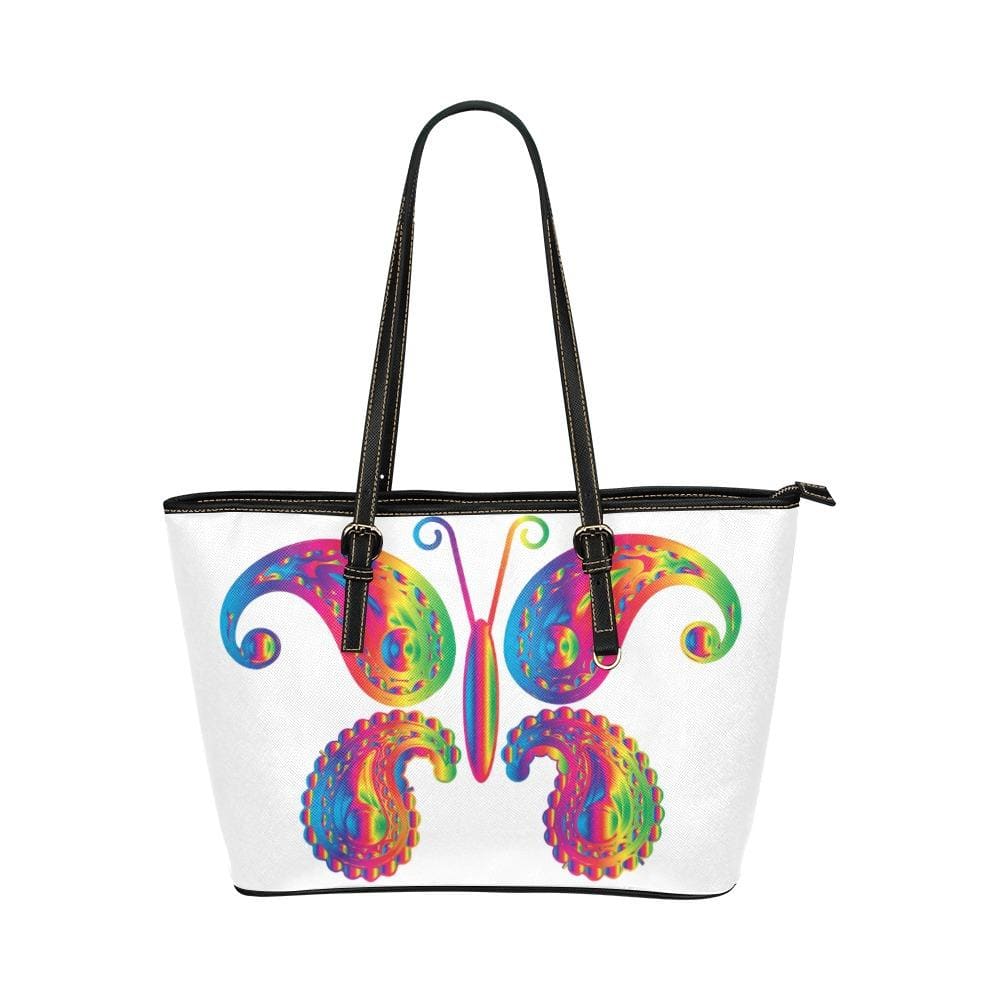 Large Leather Tote Shoulder Bag - Butterfly White T260553 - Bags | Leather Tote