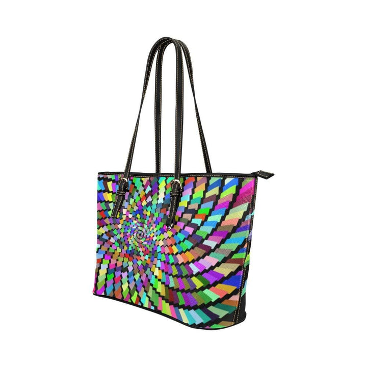 Large Leather Tote Shoulder Bag - Color Wheel Multicolor Illustration