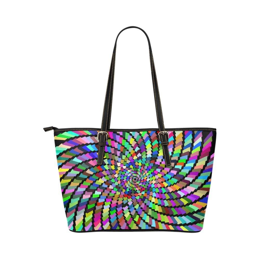 Large Leather Tote Shoulder Bag - Color Wheel Multicolor Illustration