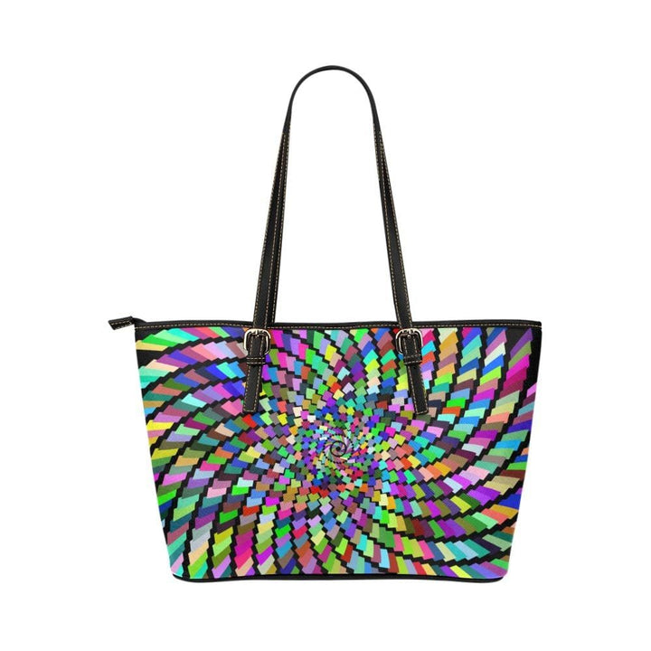Large Leather Tote Shoulder Bag - Color Wheel Multicolor Illustration