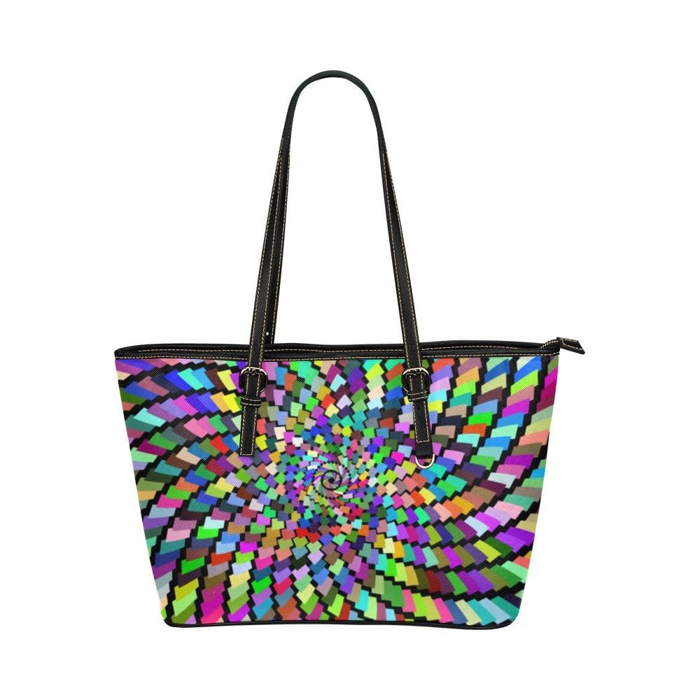 Large Leather Tote Shoulder Bag - Color Wheel Multicolor Illustration