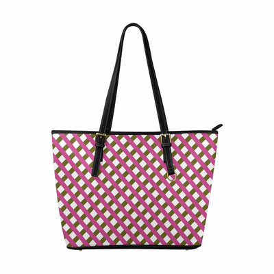 Large Leather Tote Shoulder Bag - Crosshatch Pink Tote - Bags | Leather Tote