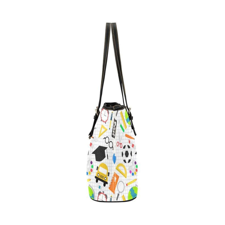 Large Leather Tote Shoulder Bag - Education Multicolor Illustration - Bags