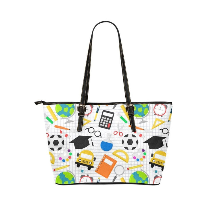 Large Leather Tote Shoulder Bag - Education Multicolor Illustration - Bags