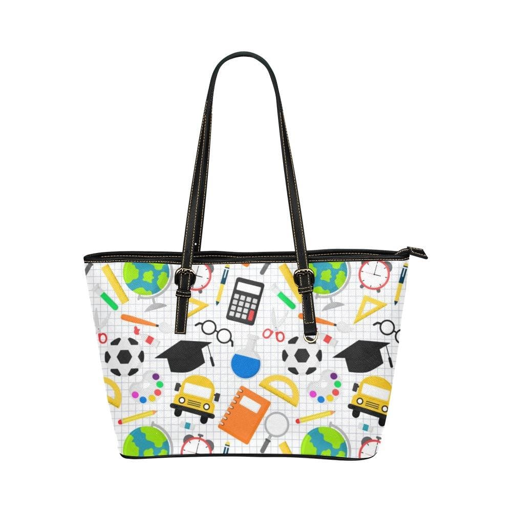 Large Leather Tote Shoulder Bag - Education Multicolor Illustration - Bags