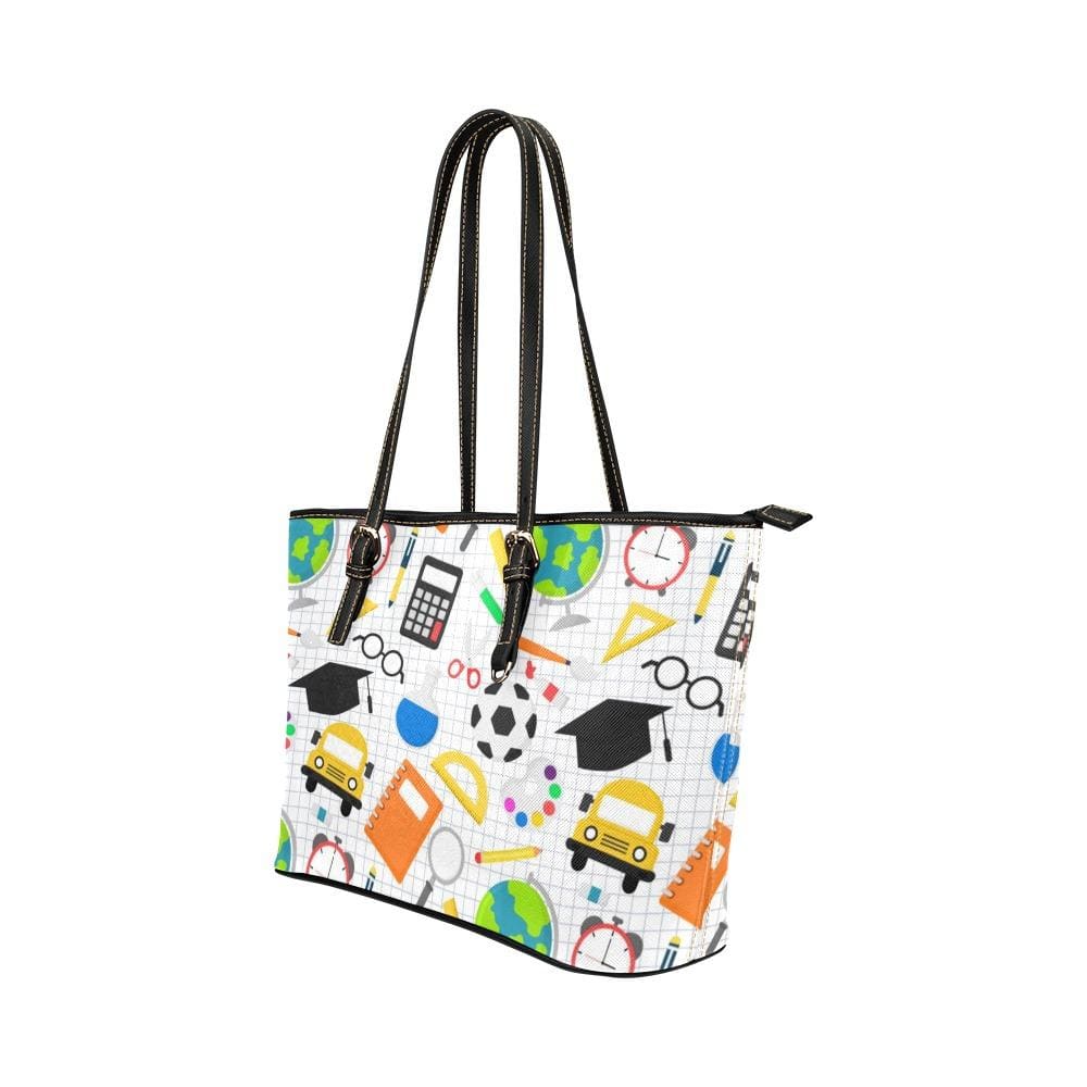 Large Leather Tote Shoulder Bag - Education Multicolor Illustration - Bags