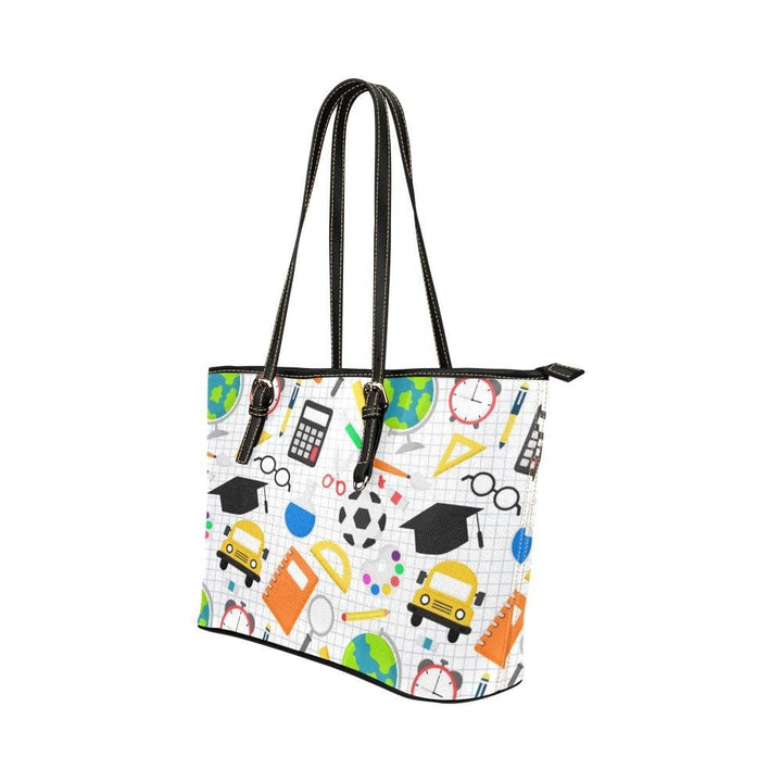 Large Leather Tote Shoulder Bag - Education Multicolor Illustration - Bags