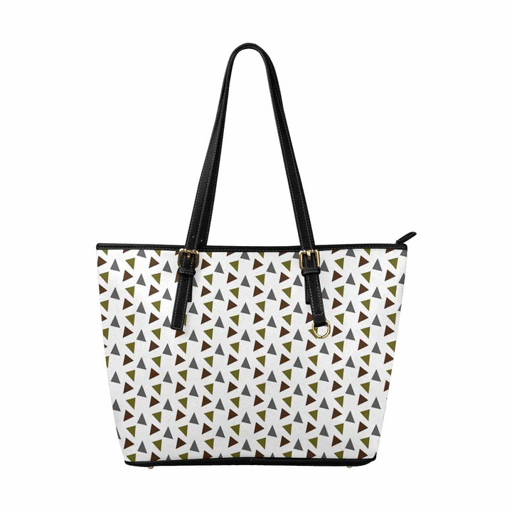 Large Leather Tote Shoulder Bag - Geometric Triangles Multicolor Illustration