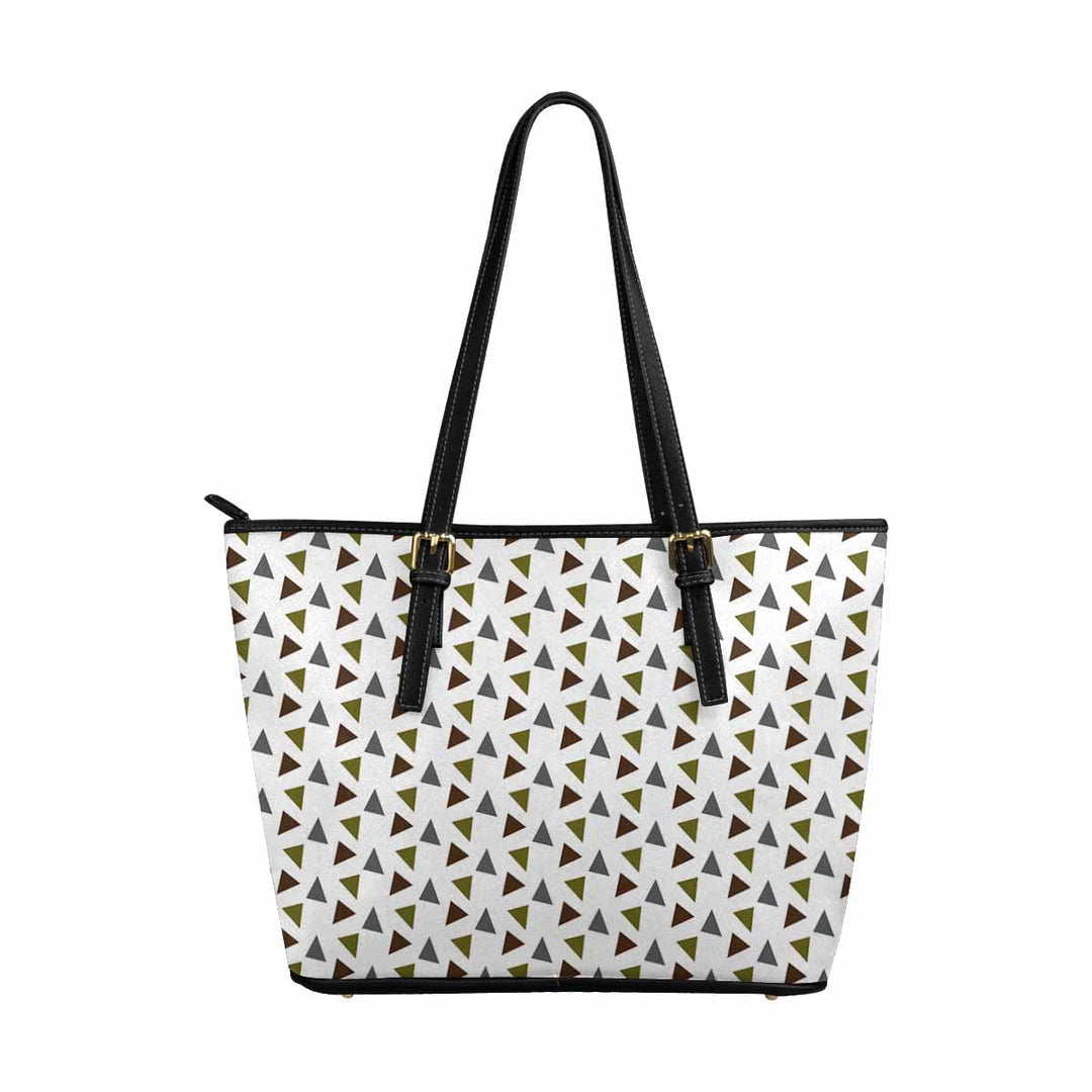 Large Leather Tote Shoulder Bag - Geometric Triangles Multicolor Illustration