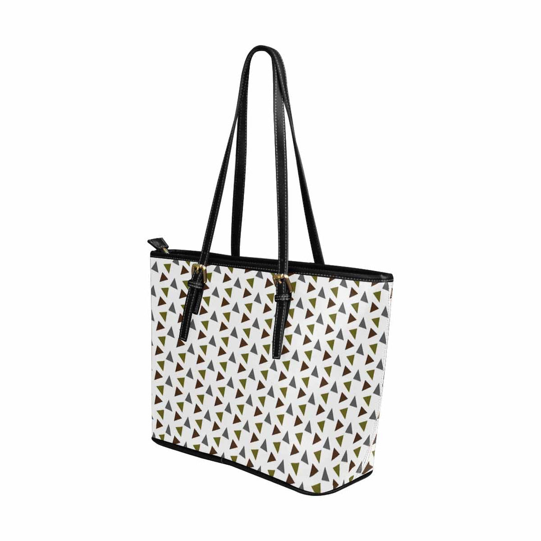 Large Leather Tote Shoulder Bag - Geometric Triangles Multicolor Illustration