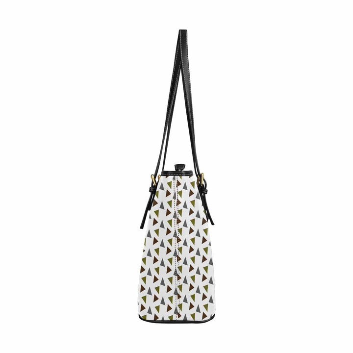 Large Leather Tote Shoulder Bag - Geometric Triangles Multicolor Illustration