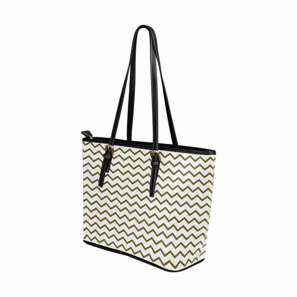 Large Leather Tote Shoulder Bag - Herringbone Green Multicolor Illustration