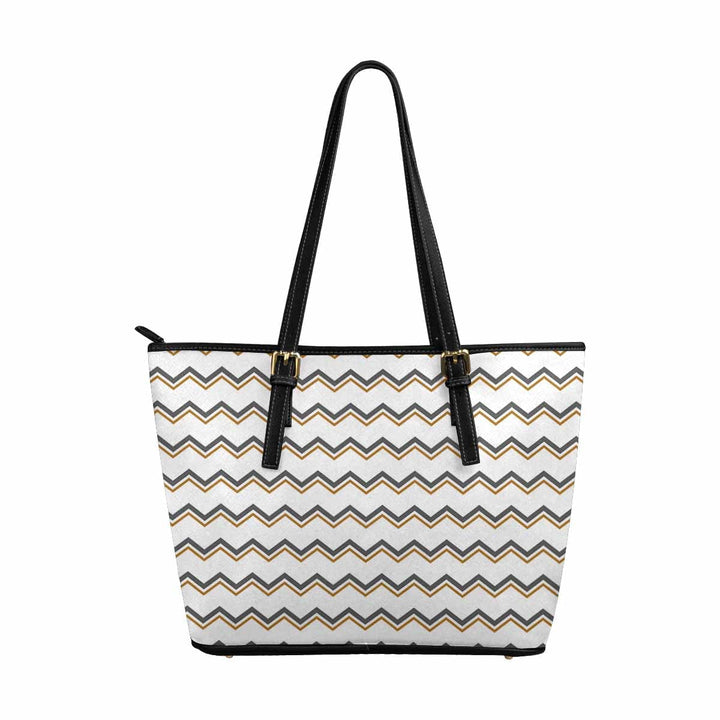 Large Leather Tote Shoulder Bag - Herringbone Multicolor Illustration - Bags