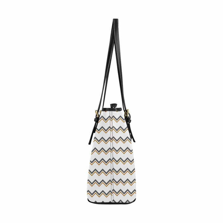 Large Leather Tote Shoulder Bag - Herringbone Multicolor Illustration - Bags