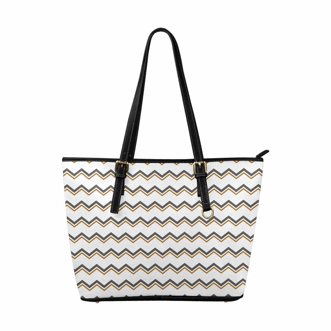 Large Leather Tote Shoulder Bag - Herringbone Multicolor Illustration - Bags