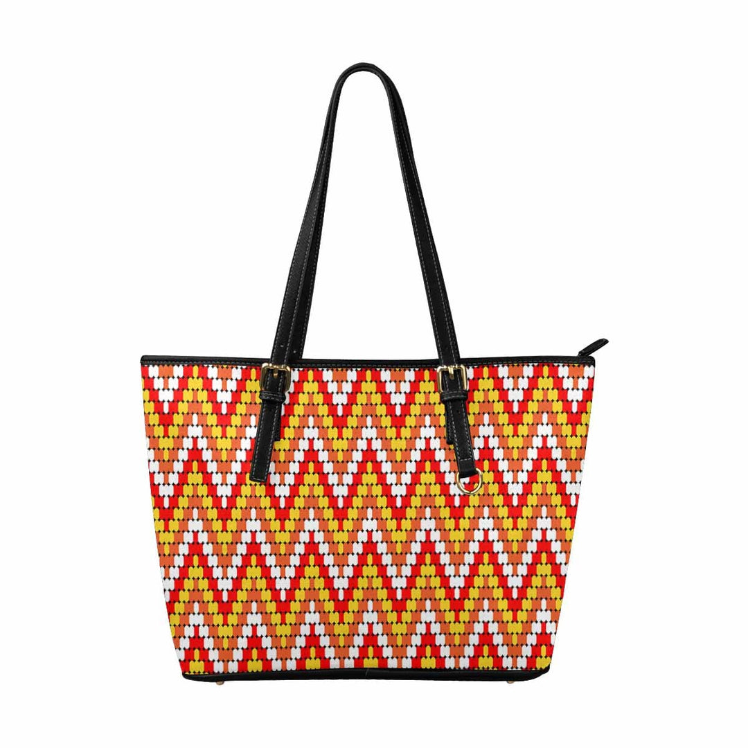 Large Leather Tote Shoulder Bag - Bohemian Multicolor Illustration - Bags