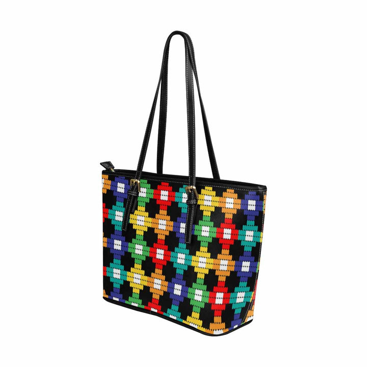 Large Leather Tote Shoulder Bag - Bohemian Multicolor Illustration - Bags