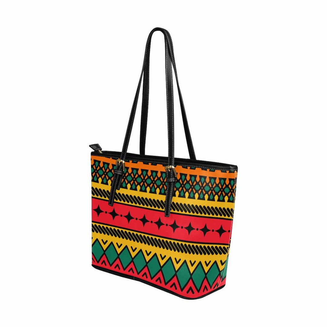 Large Leather Tote Shoulder Bag - Bohemian Multicolor Illustration - Bags