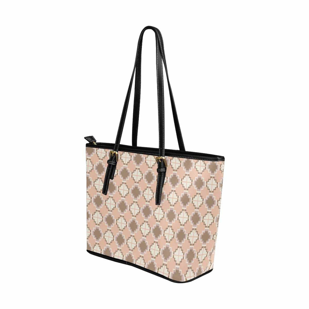 Large Leather Tote Shoulder Bag - Bohemian Pattern Illustration - Bags