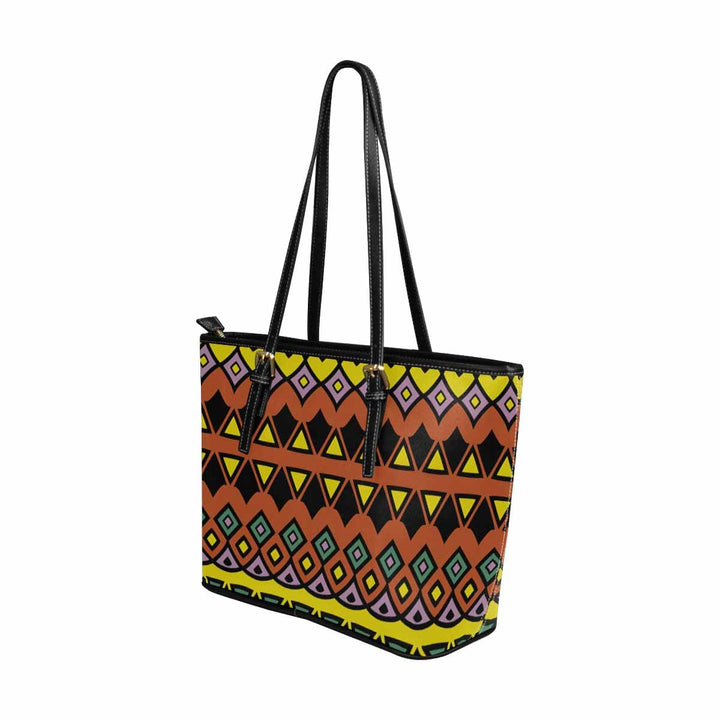 Large Leather Tote Shoulder Bag - Bohemian Multicolor Illustration - Bags