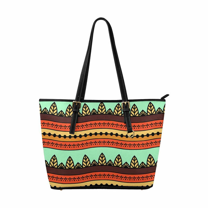 Large Leather Tote Shoulder Bag - Bohemian Multicolor Illustration - Bags