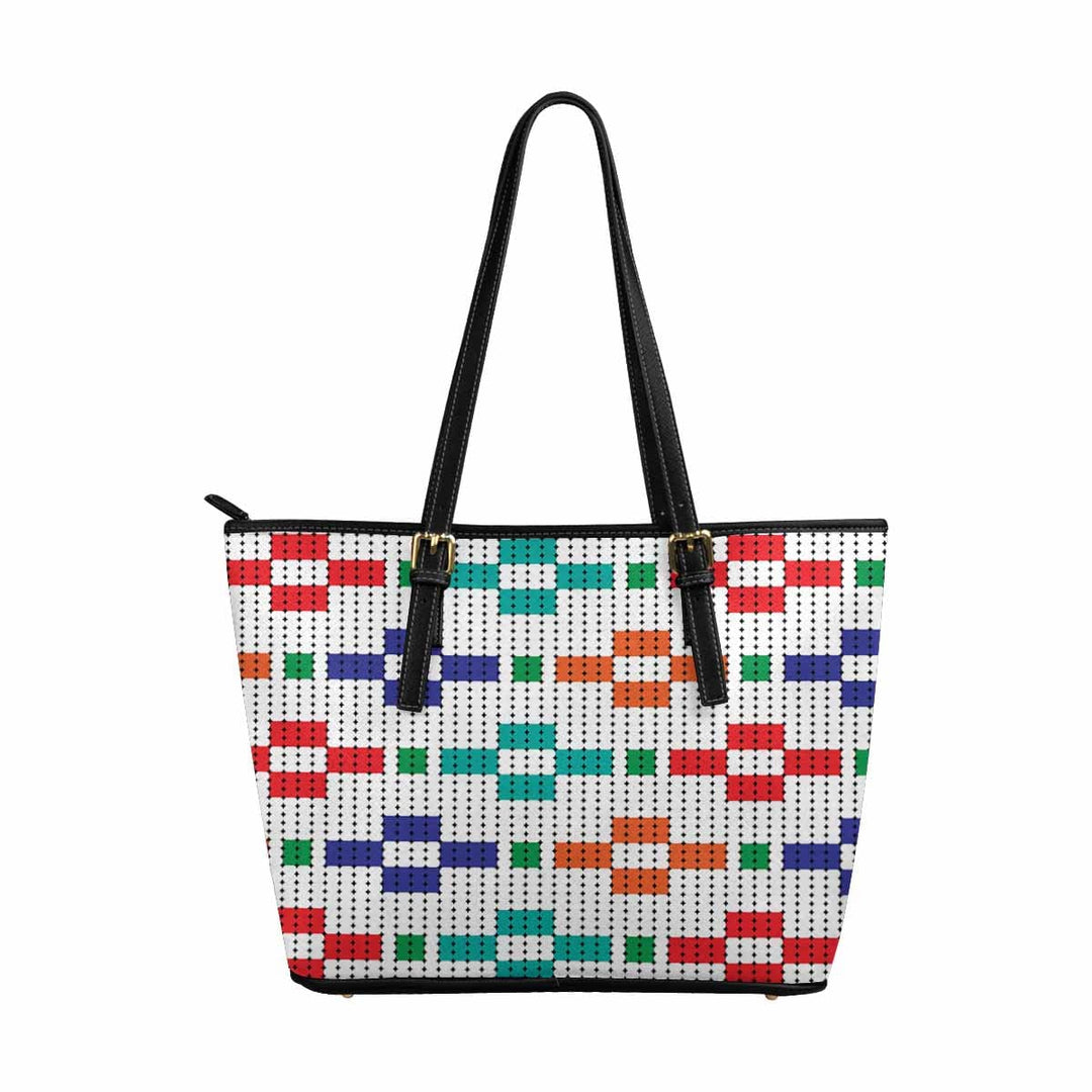 Large Leather Tote Shoulder Bag - Bohemian Multicolor Illustration - Bags