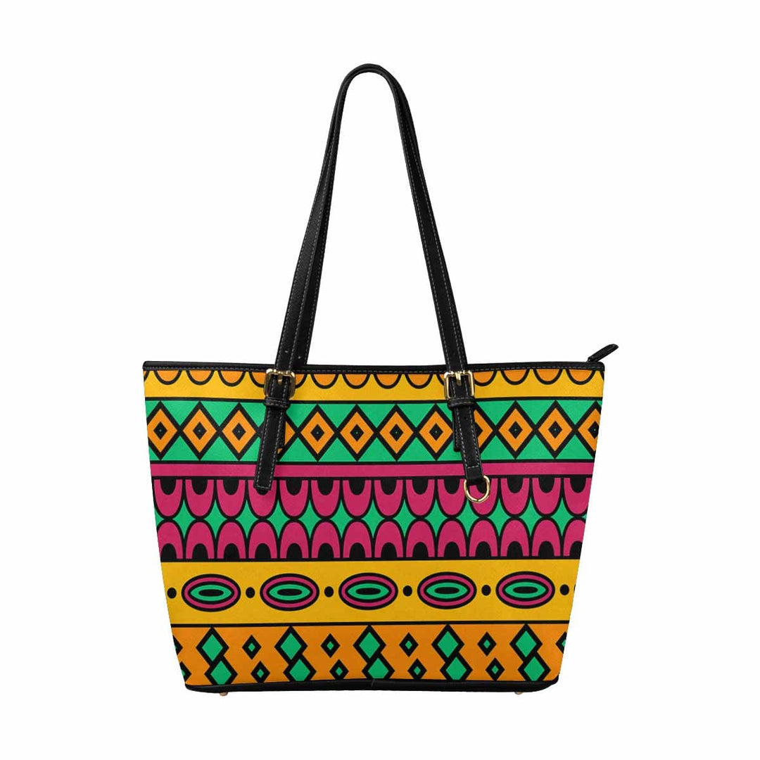 Large Leather Tote Shoulder Bag - Bohemian Multicolor Illustration - Bags