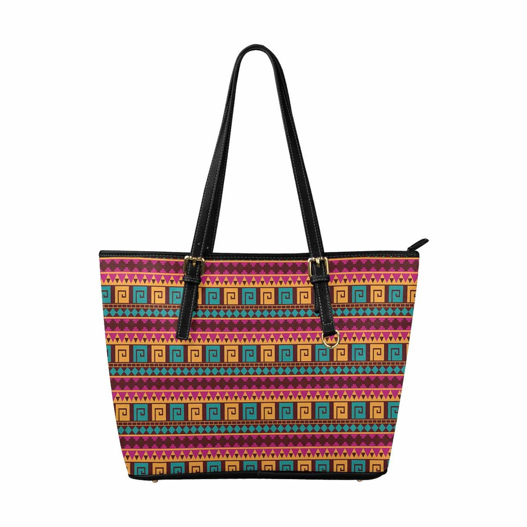 Large Leather Tote Shoulder Bag - Bohemian Multicolor Illustration