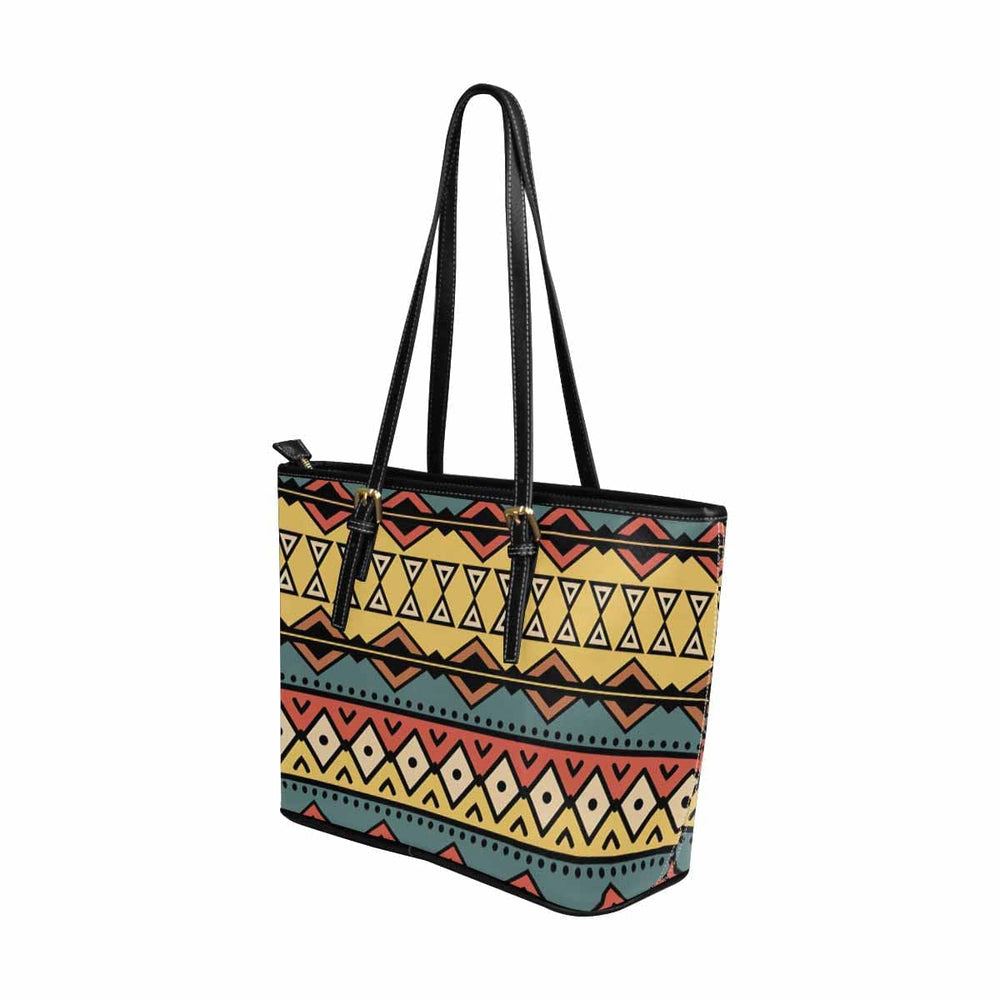 Large Leather Tote Shoulder Bag - Bohemian Multicolor Illustration - Bags