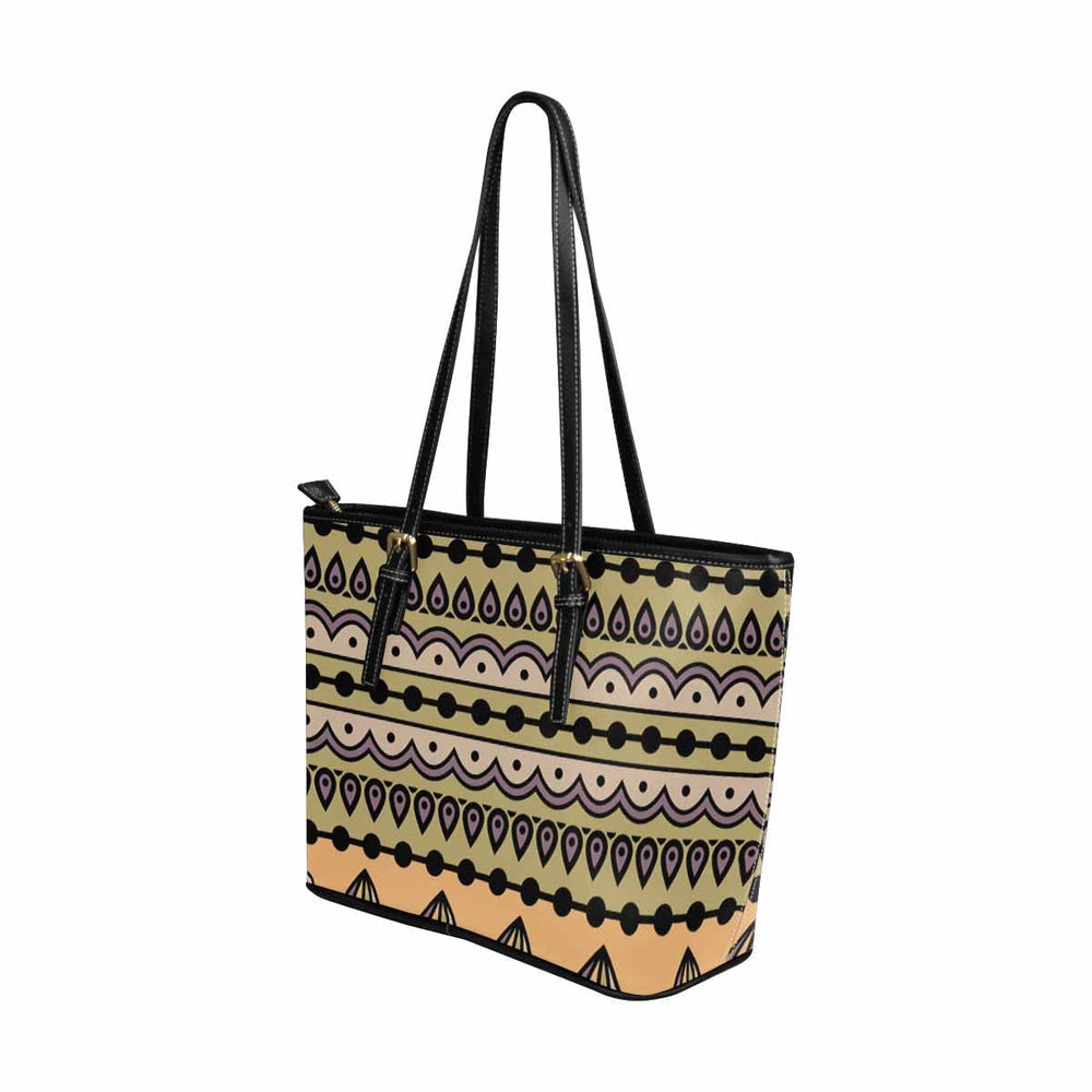 Large Leather Tote Shoulder Bag - Bohemian Multicolor Illustration - Bags