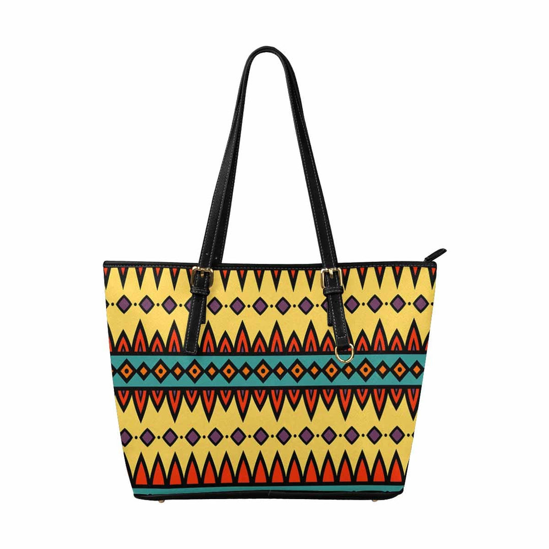 Large Leather Tote Shoulder Bag - Bohemian Multicolor Illustration - Bags