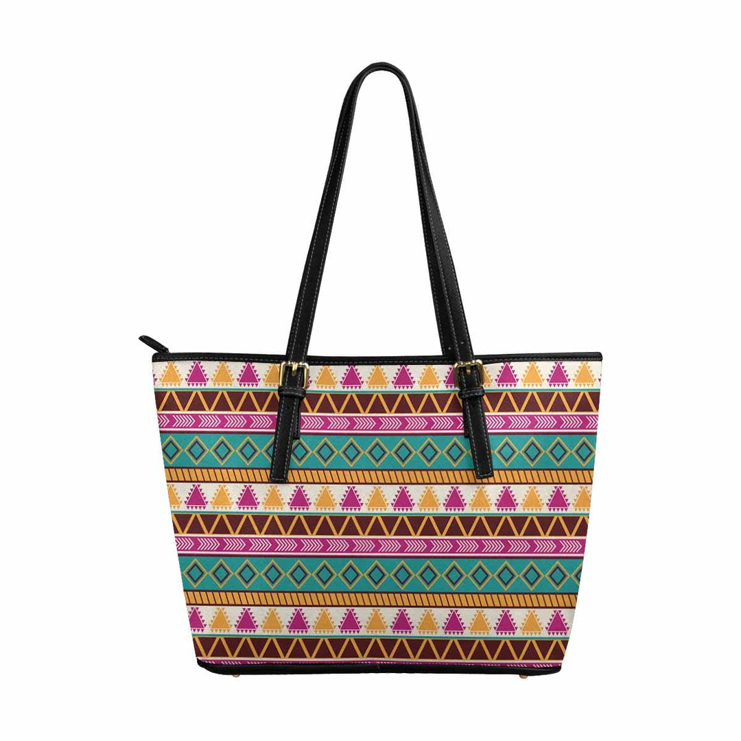 Large Leather Tote Shoulder Bag - Bohemian Multicolor Illustration - Bags