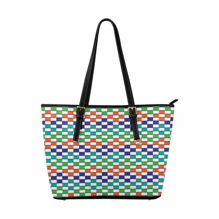 Large Leather Tote Shoulder Bag - Bohemian Multicolor Illustration - Bags