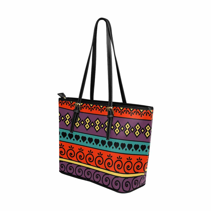 Large Leather Tote Shoulder Bag - Bohemian Multicolor Illustration - Bags