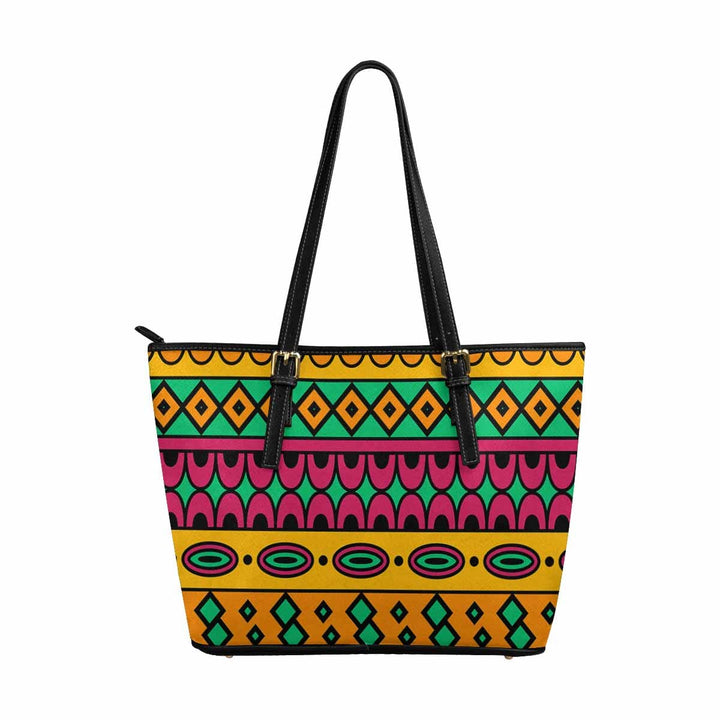 Large Leather Tote Shoulder Bag - Bohemian Multicolor Illustration - Bags