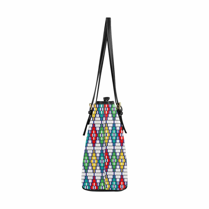 Large Leather Tote Shoulder Bag - Bohemian Multicolor Illustration - Bags