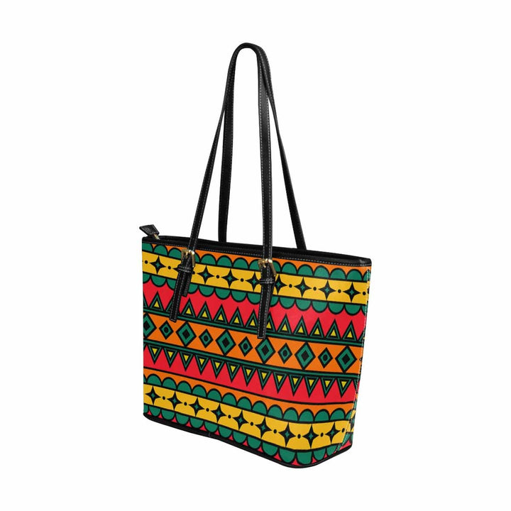 Large Leather Tote Shoulder Bag - Bohemian Multicolor Illustration - Bags