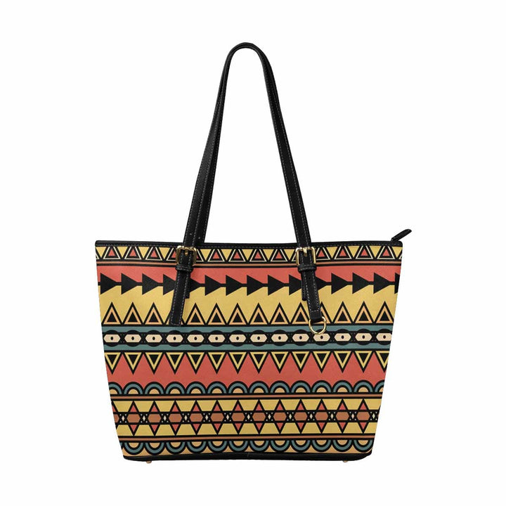 Large Leather Tote Shoulder Bag - Bohemian Multicolor Illustration - Bags