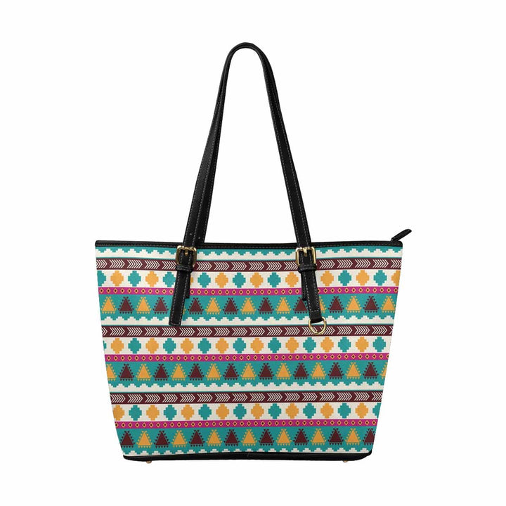 Large Leather Tote Shoulder Bag - Bohemian Multicolor Illustration - Bags