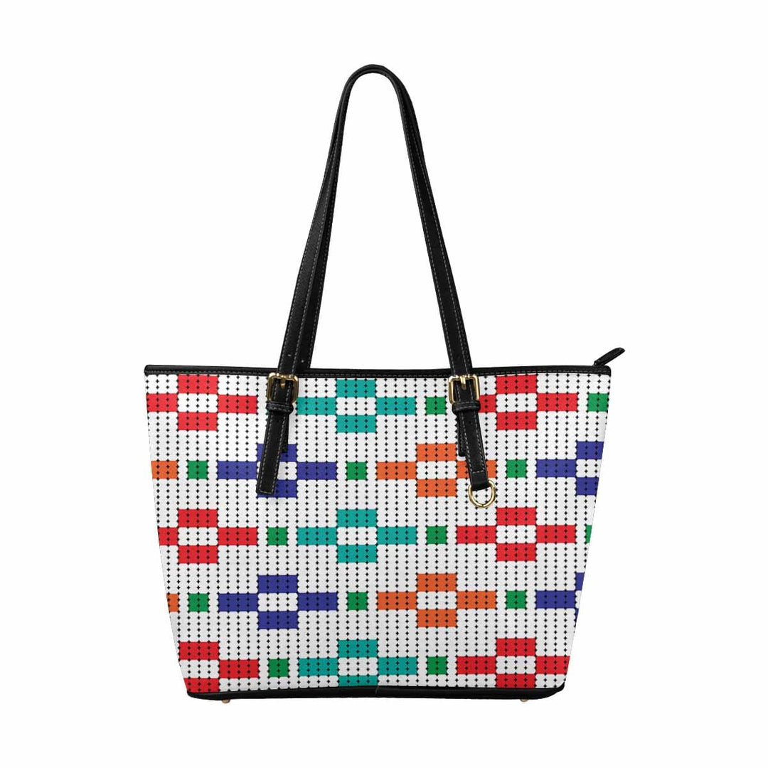 Large Leather Tote Shoulder Bag - Bohemian Multicolor Illustration - Bags